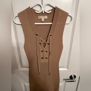 Michael Kors Ribbed Lace-up Midi Dress | Size: M